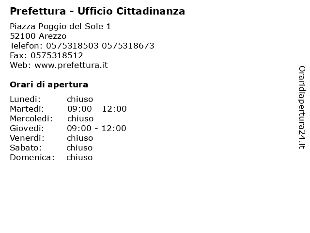 Orari di apertura Prefettura Ufficio Cittadinanza Piazza